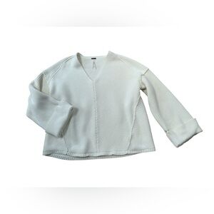 Free People Women’s Size XS Ivory La Brea V-Neck Chunky Knit Oversized Sweater